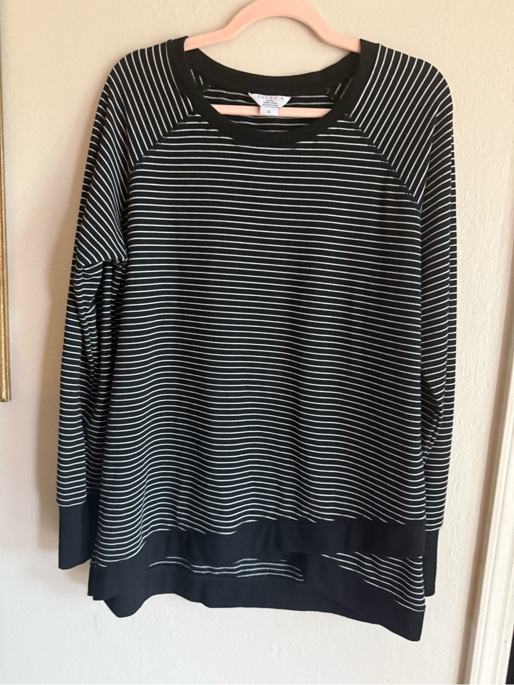 Danskin Striped Raglan Tunic Sweatshirt Thumbholes XL